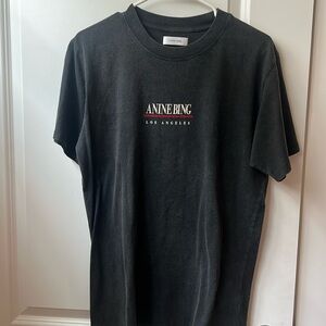Anine Bing Black Logo Tee with Red Detail